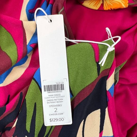 CHICO'S Classic Pleat Rainforest Sleeveless Botanic Berry Maxi Dress Size 2 = 12 - Picture 14 of 14